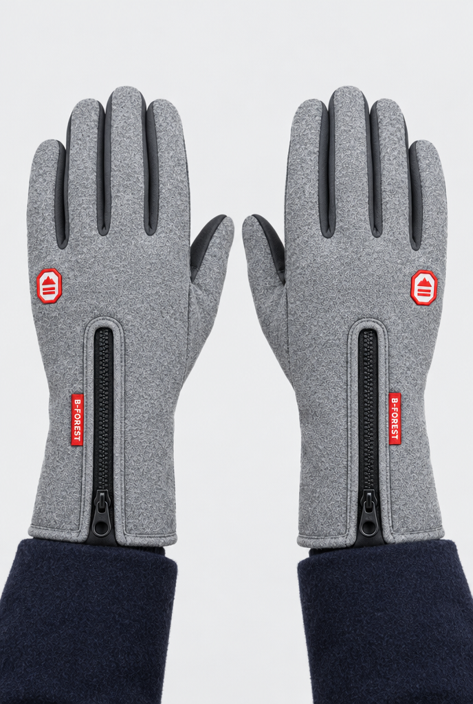 Gants d'hiver coupe-vent tactiles à poignet zippé — Gris — portée