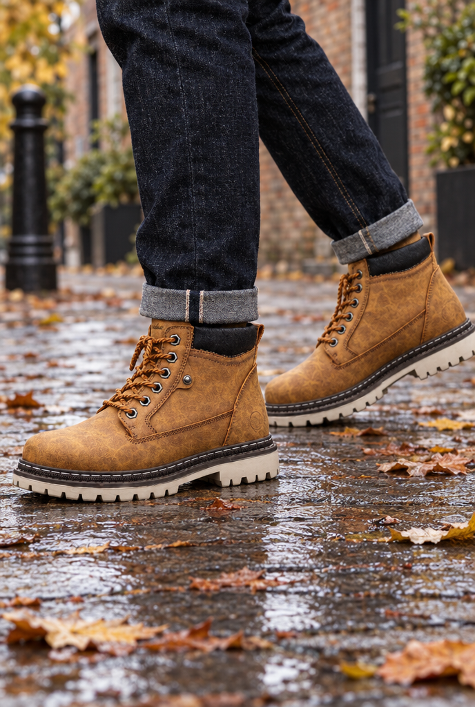 Boots montantes à lacets effet vieilli — Fauve