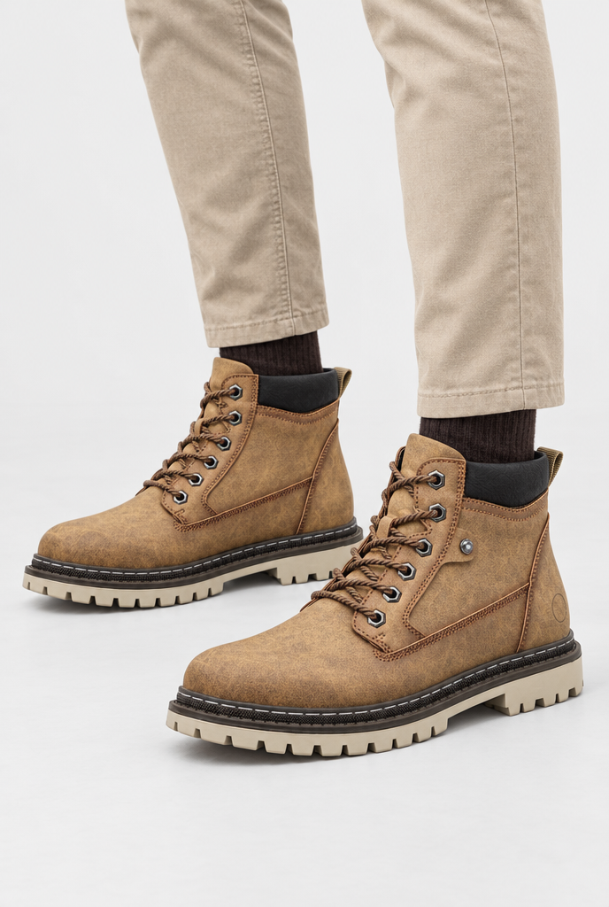 Boots montantes à lacets effet vieilli — Camel