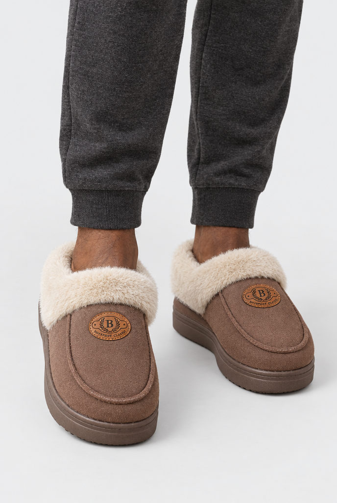 Chaussons fermés à revers en fausse fourrure Homme — Moka — photo principale