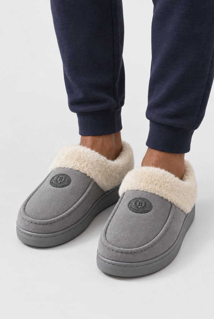Chaussons fermés à revers en fausse fourrure Homme — Gris — photo principale
