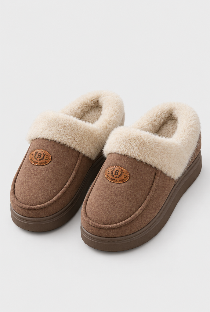 Chaussons fermés à revers en fausse fourrure Homme — Moka — packshot