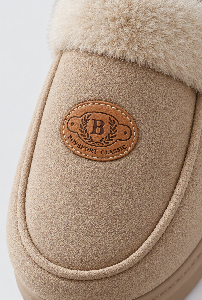 Chaussons fermés à revers en fausse fourrure Homme — Sable — détail
