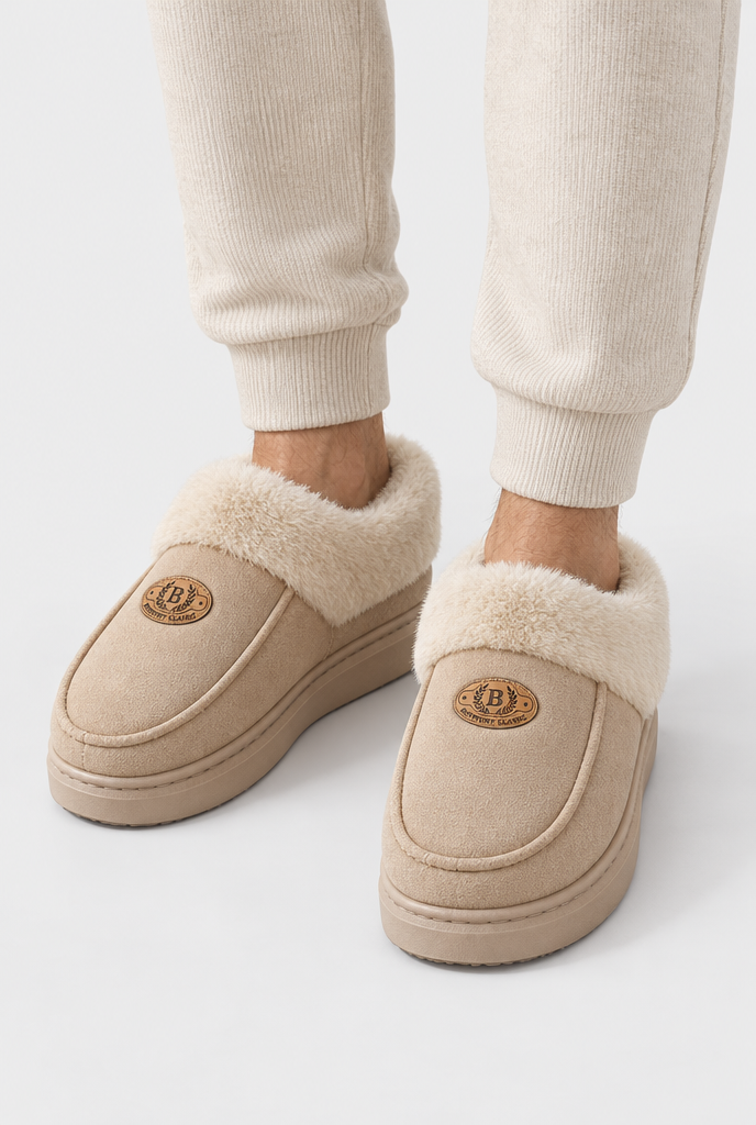 Chaussons fermés à revers en fausse fourrure Homme — Sable — photo principale