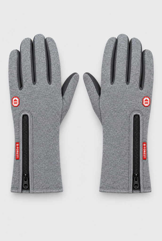 Gants d'hiver coupe-vent tactiles à poignet zippé — Gris — packshot
