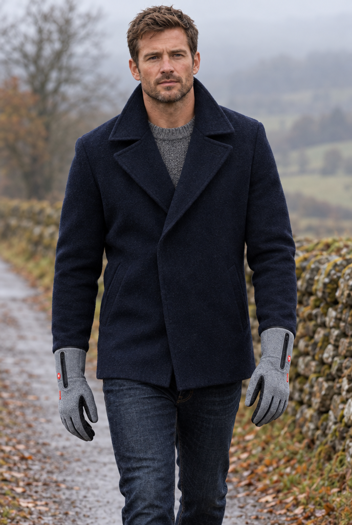 Gants d'hiver coupe-vent tactiles à poignet zippé — Gris — en situation