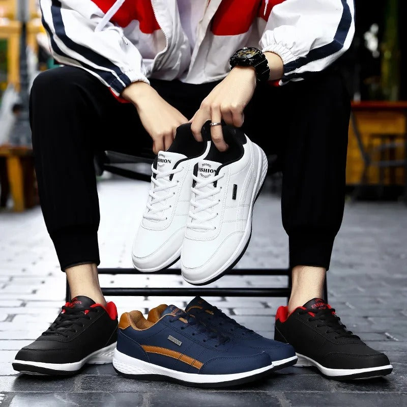 Men's Lightweight Leather-Look Everyday Sneakers