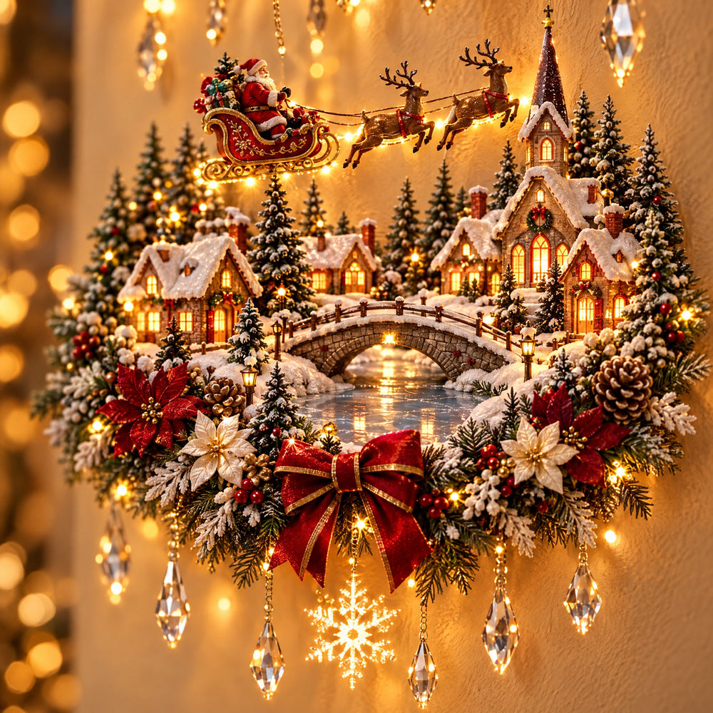 Illuminated Christmas Village Wall Hanging
