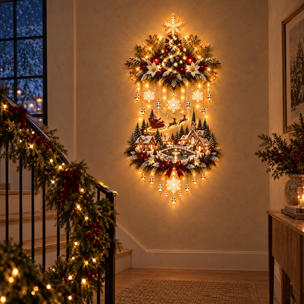 Illuminated Christmas Village Wall Hanging