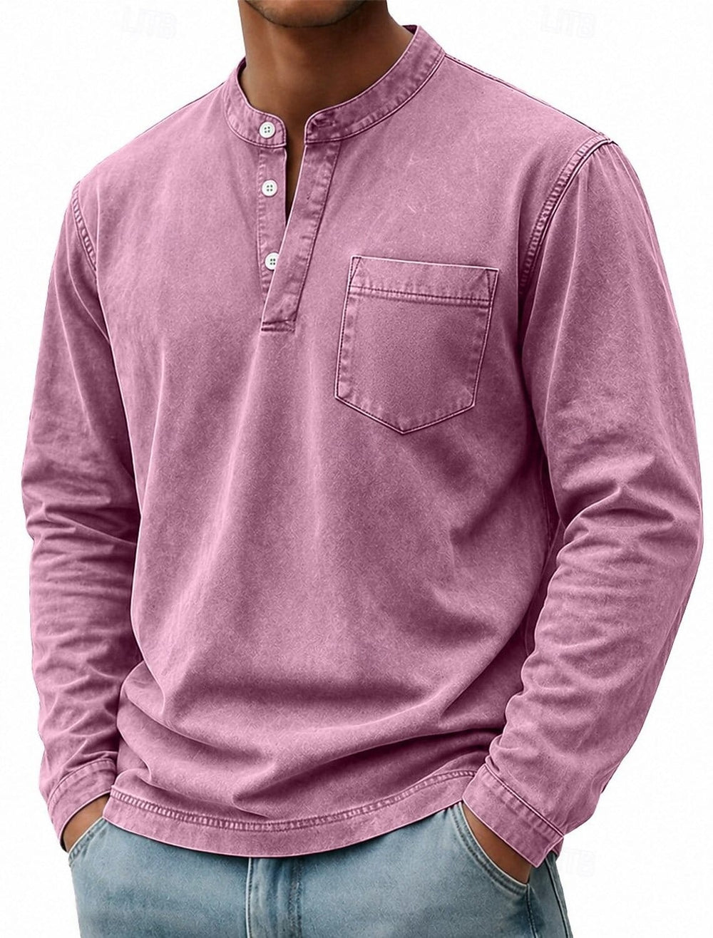 Men's Garment-Washed Long Sleeve Pocket Henley