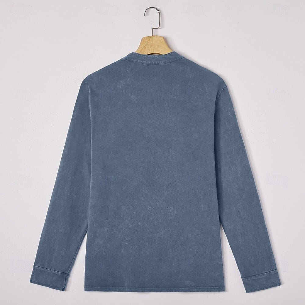 Men's Garment-Washed Long Sleeve Pocket Henley