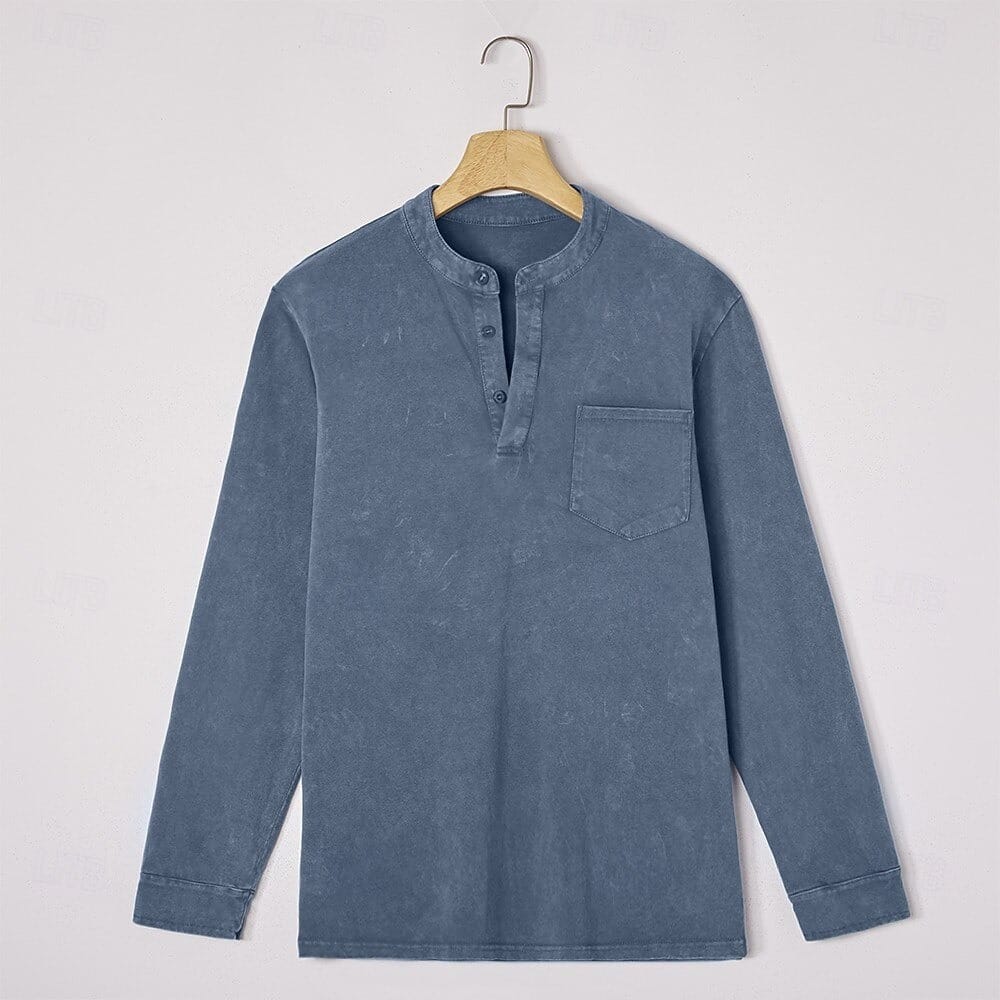 Men's Garment-Washed Long Sleeve Pocket Henley