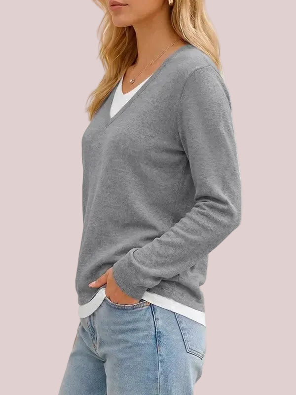 V-Neck Layered-Look Knit Sweater