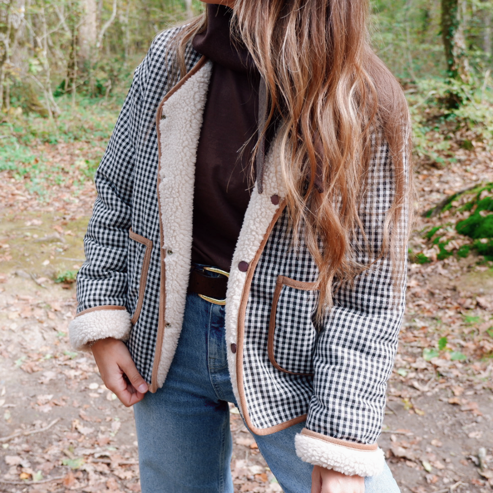 Reversible Sherpa and Gingham Jacket