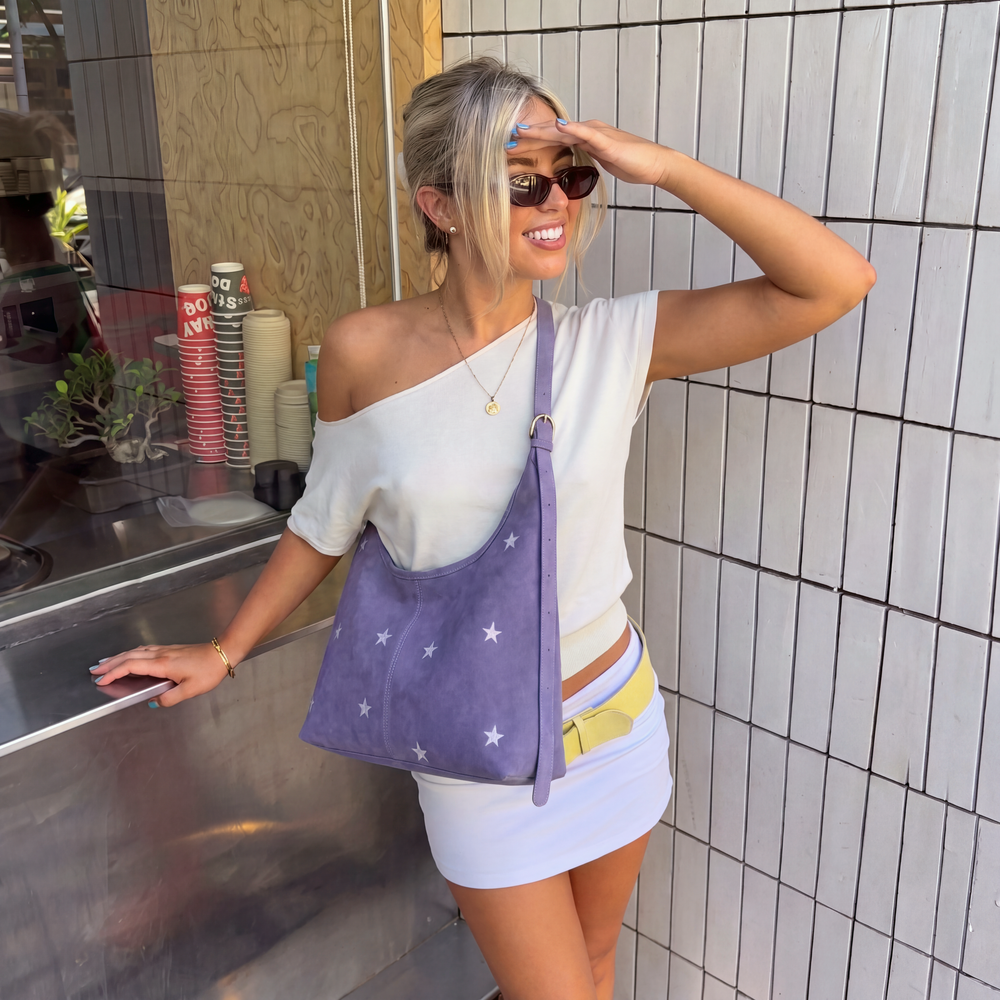 Embroidered Star Suede-Look Shoulder Bag