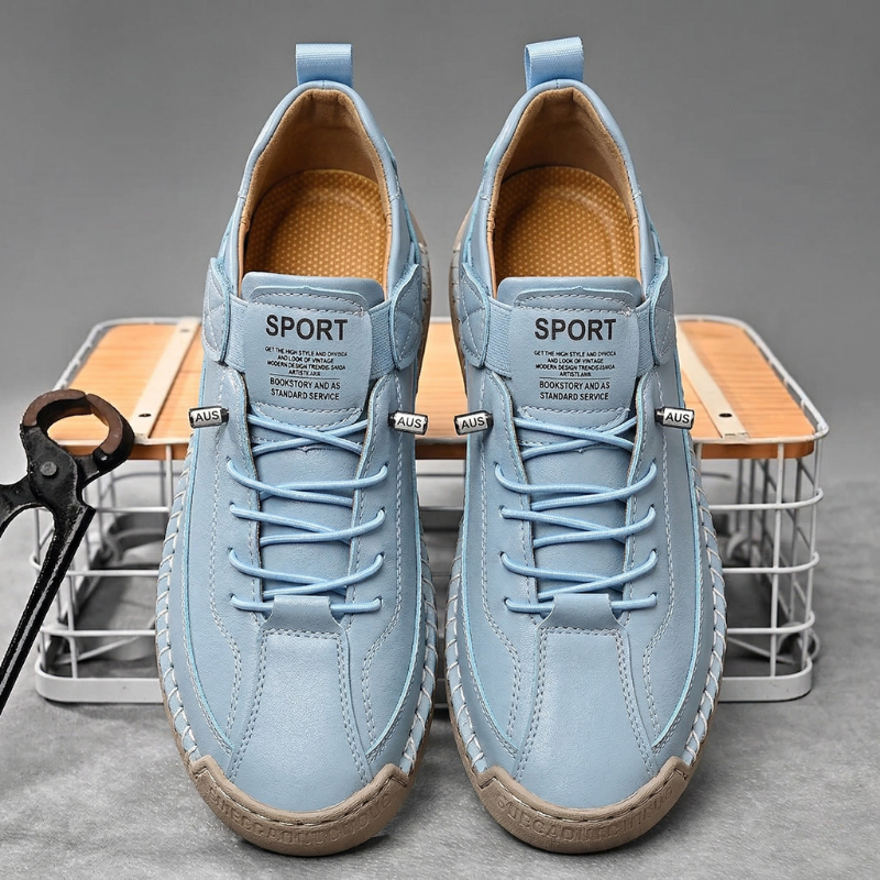 Men's Hand-Stitched Leather-Look Sneakers