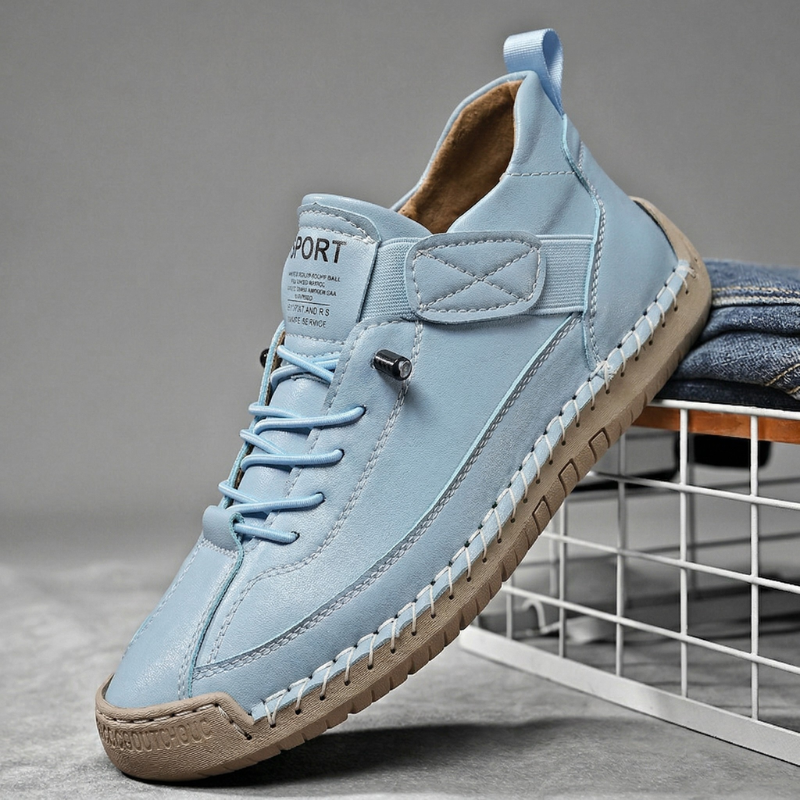 Men's Hand-Stitched Leather-Look Sneakers