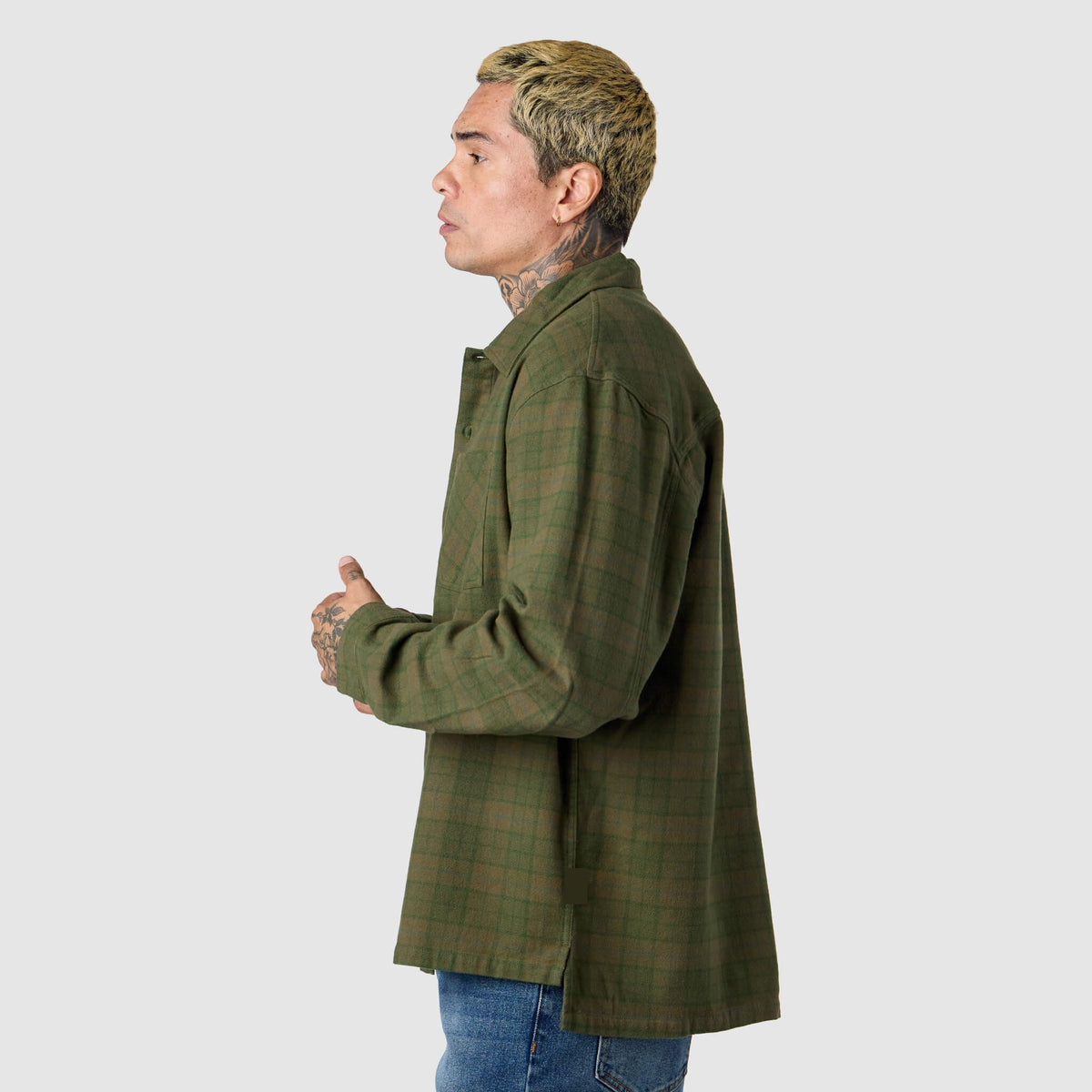 Men's Vintage Plaid Flannel Shirt - Olive
