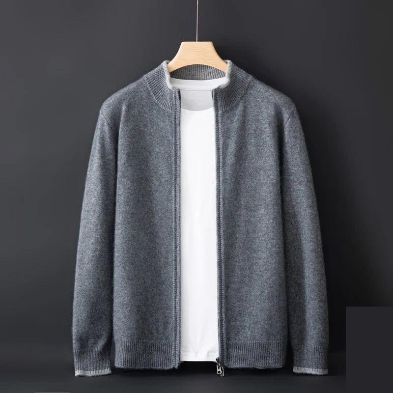 Men's Tipped Stand-Collar Zip Knit Jacket