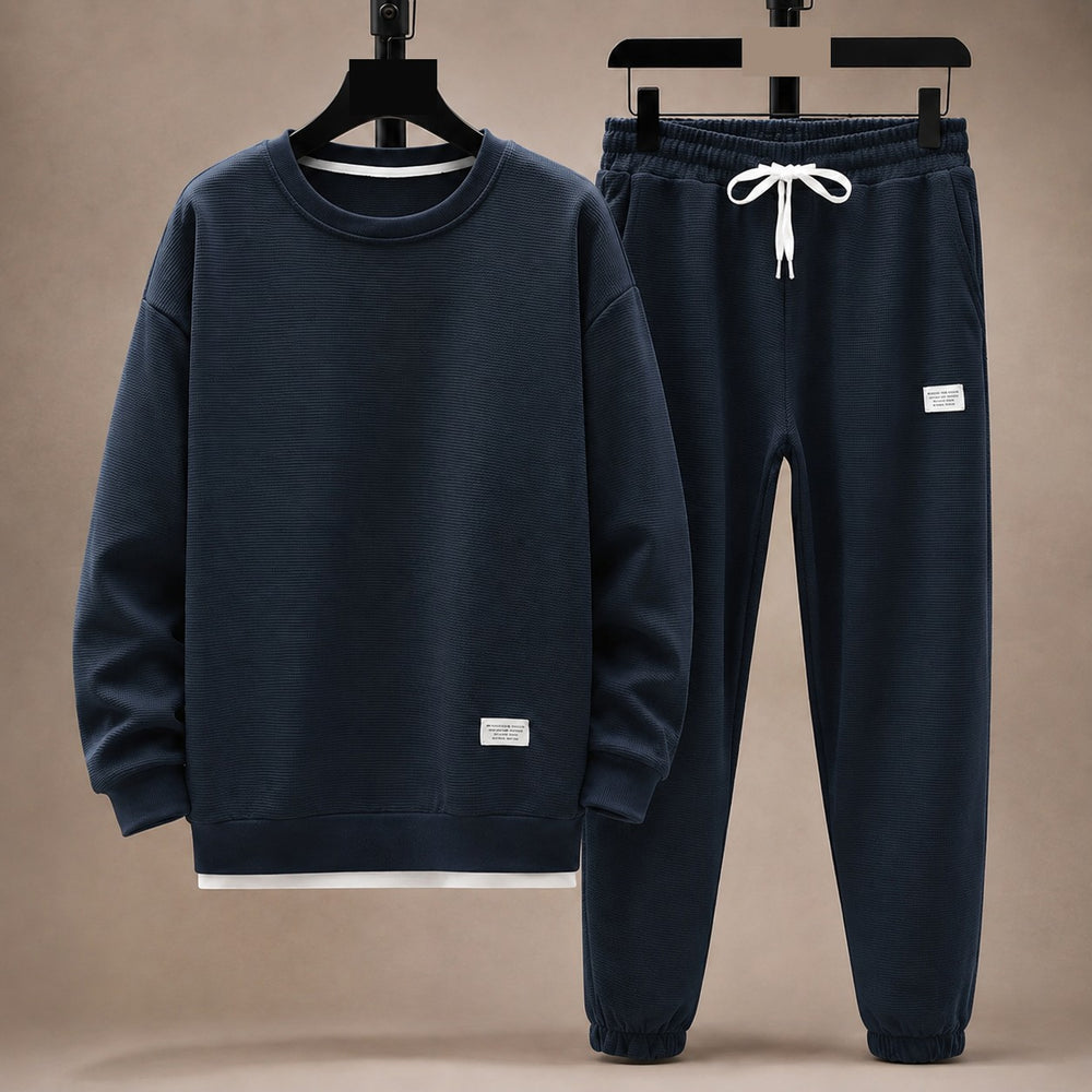 Men's Waffle-Knit Crewneck & Jogger Lounge Set