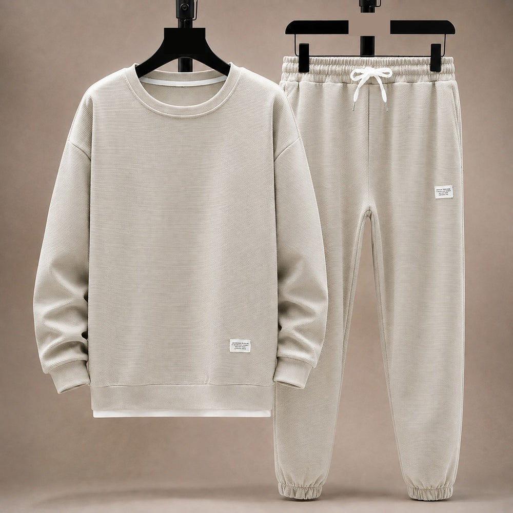 Men's Waffle-Knit Crewneck & Jogger Lounge Set