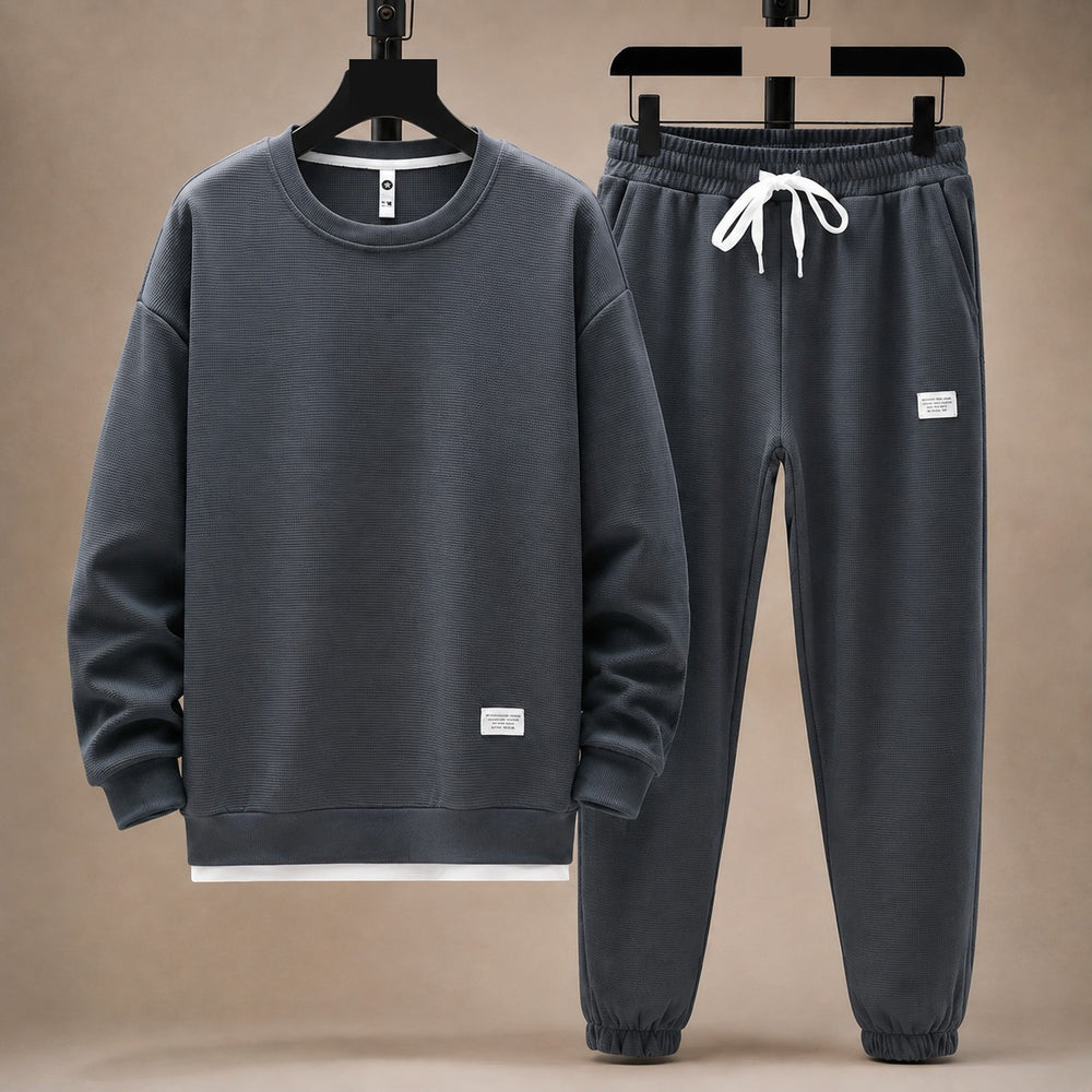 Men's Waffle-Knit Crewneck & Jogger Lounge Set