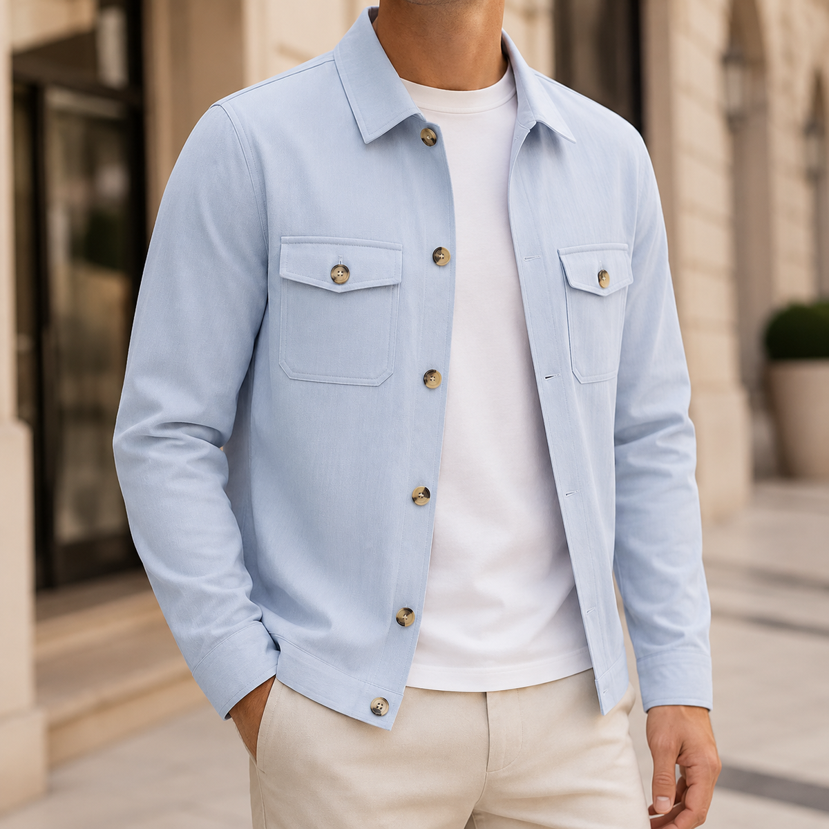 Men's Lightweight Button-Front Overshirt Jacket