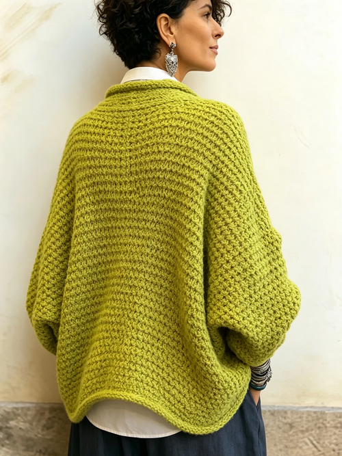 Crossover V-Neck Batwing Chunky Knit Sweater