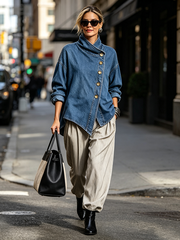 Oversized Asymmetric Wrap-Collar Shirt Jacket