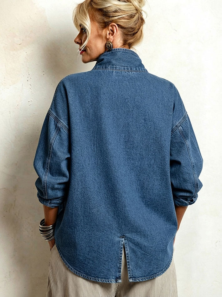 Oversized Asymmetric Wrap-Collar Shirt Jacket