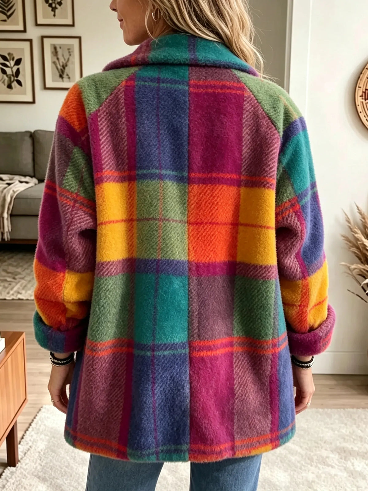 Bold Plaid Fleece Blazer Coat