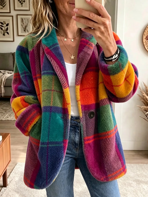 Bold Plaid Fleece Blazer Coat