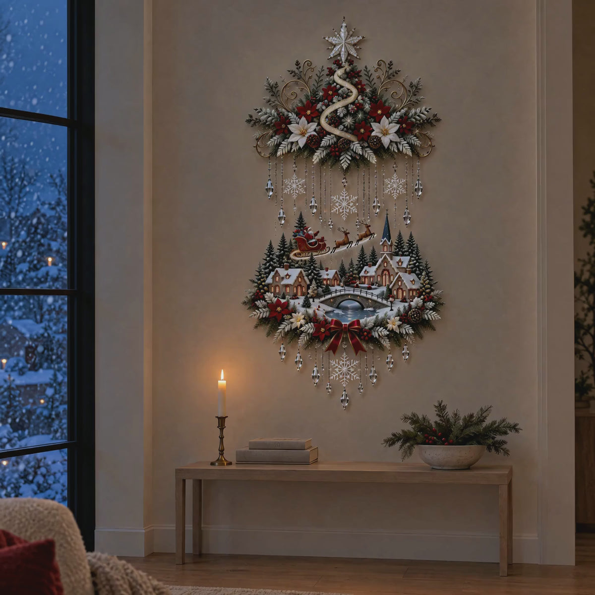Illuminated Christmas Village Wall Hanging