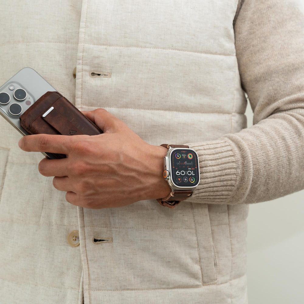 Men's Rugged Oiled Leather-Look Smartwatch Strap