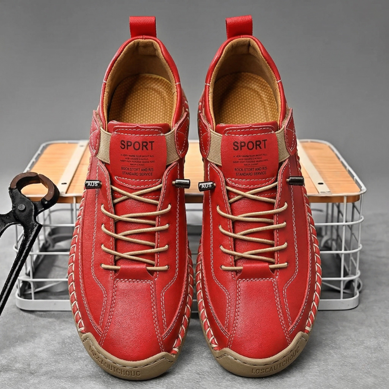 Men's Hand-Stitched Leather-Look Sneakers