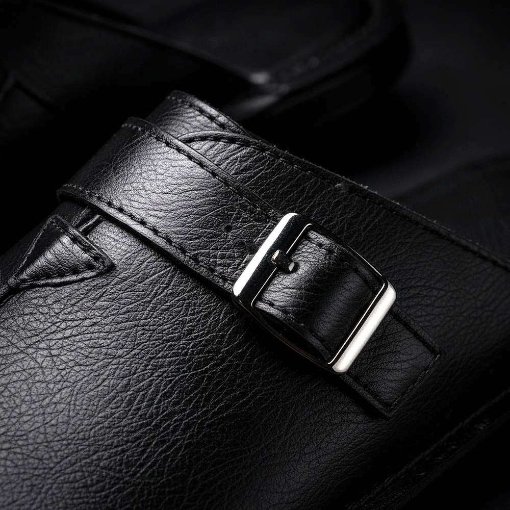 Men's Buckle-Strap Slip-On Mules