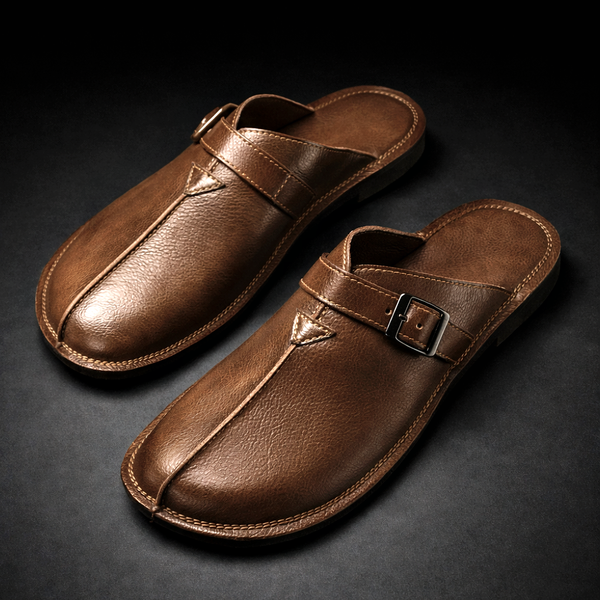 Men's Buckle-Strap Slip-On Mules