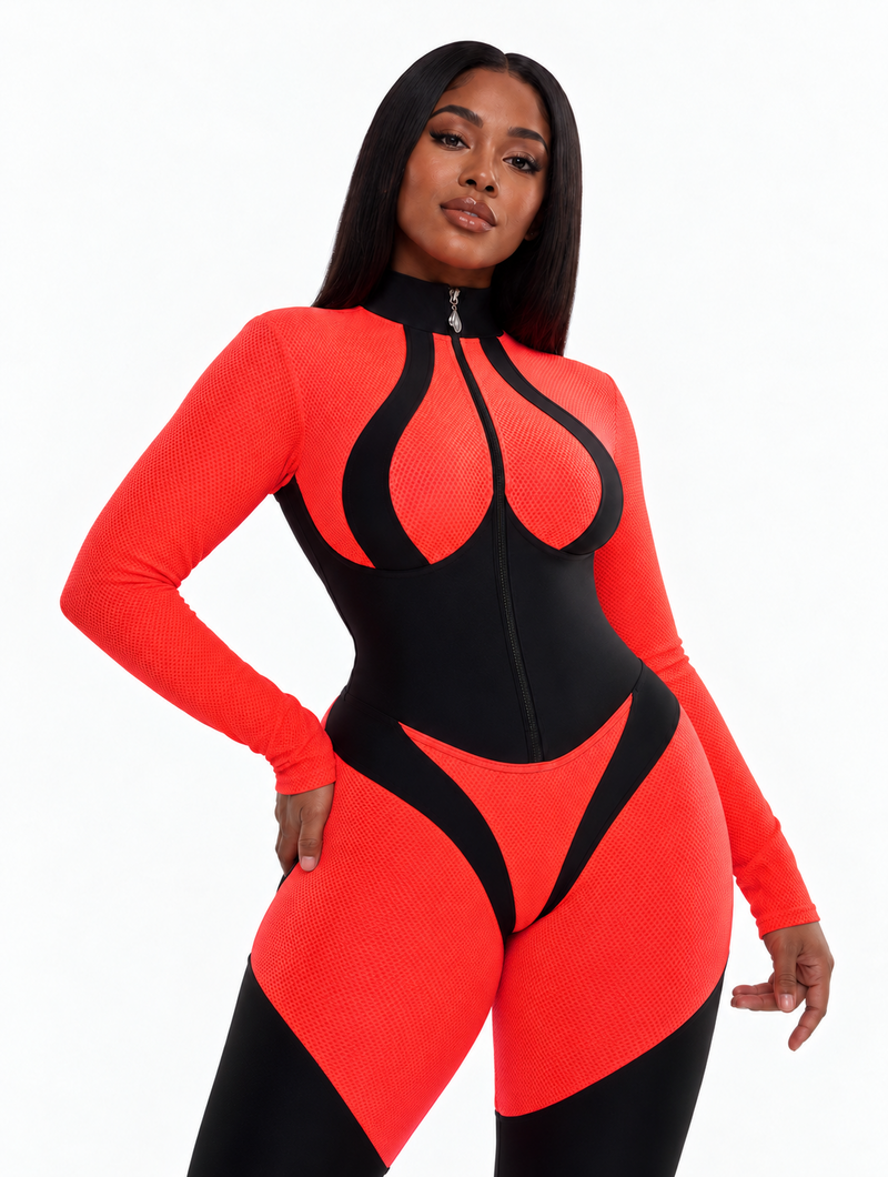 Contour-Seam Zip-Front Catsuit