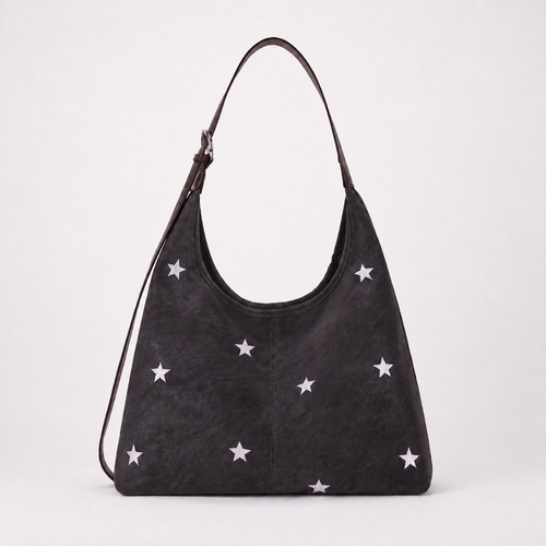 Embroidered Star Suede-Look Shoulder Bag