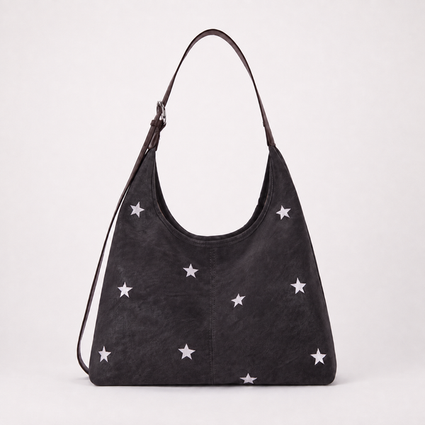 Embroidered Star Suede-Look Shoulder Bag