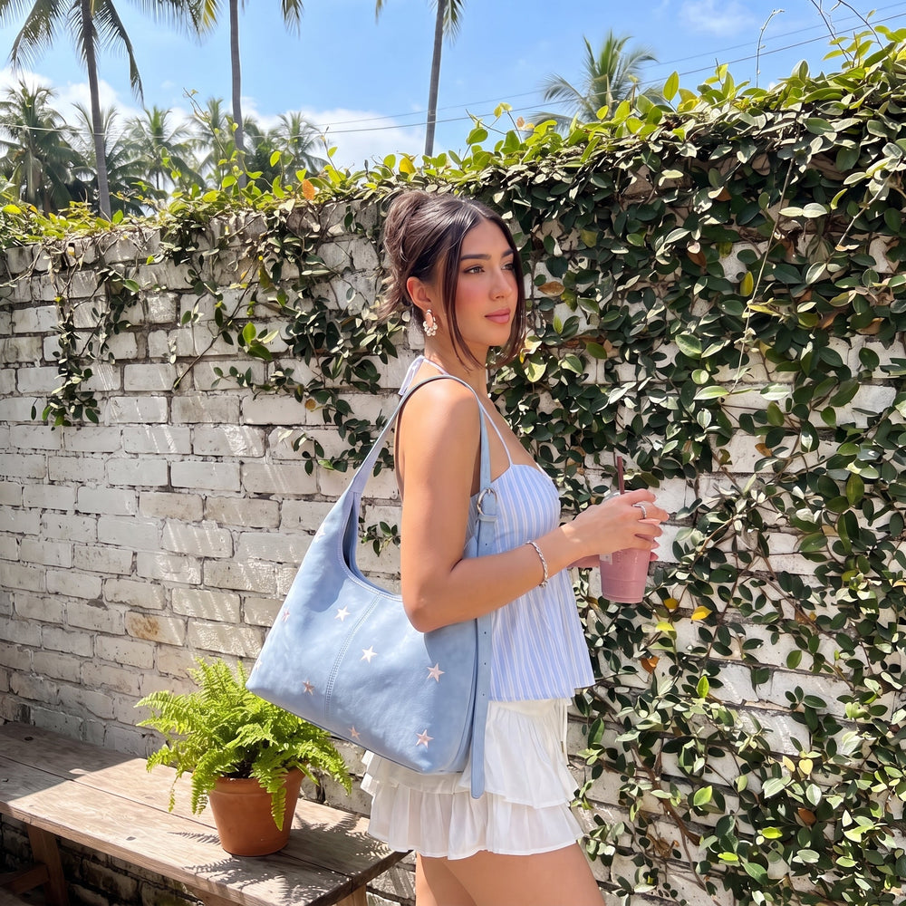 Embroidered Star Suede-Look Shoulder Bag