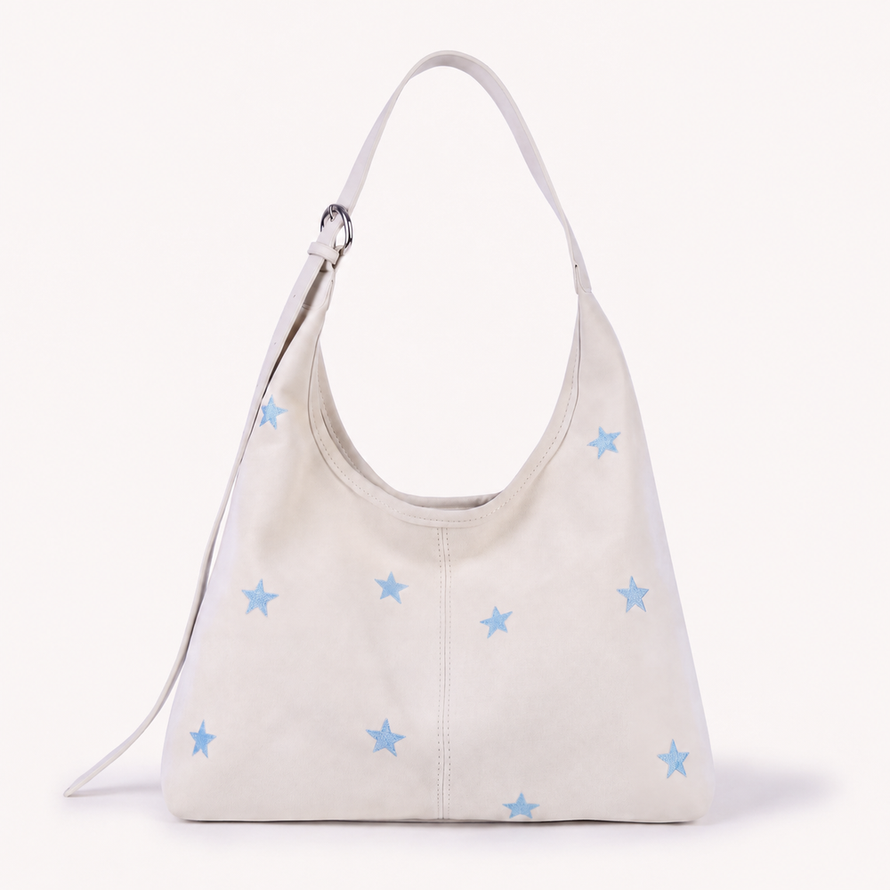 Embroidered Star Suede-Look Shoulder Bag