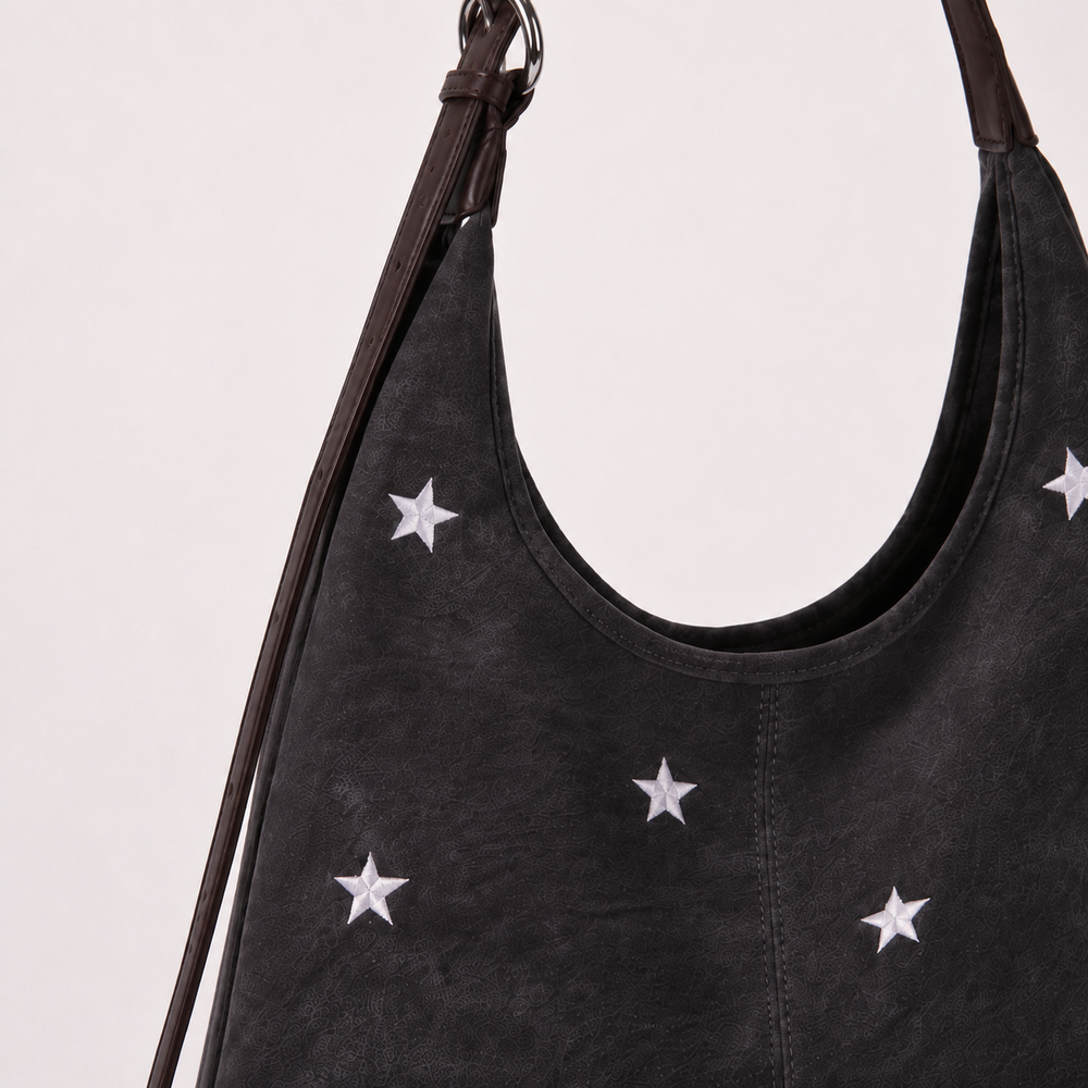 Embroidered Star Suede-Look Shoulder Bag