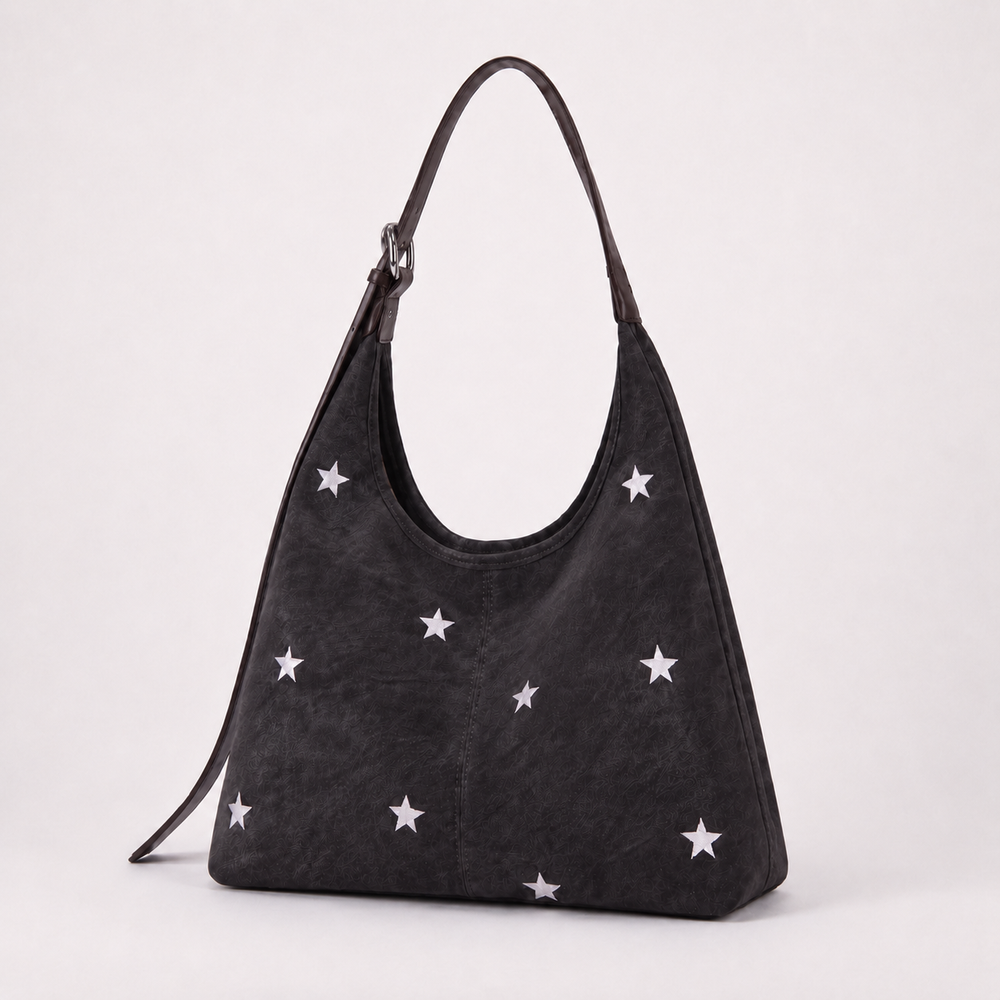 Embroidered Star Suede-Look Shoulder Bag