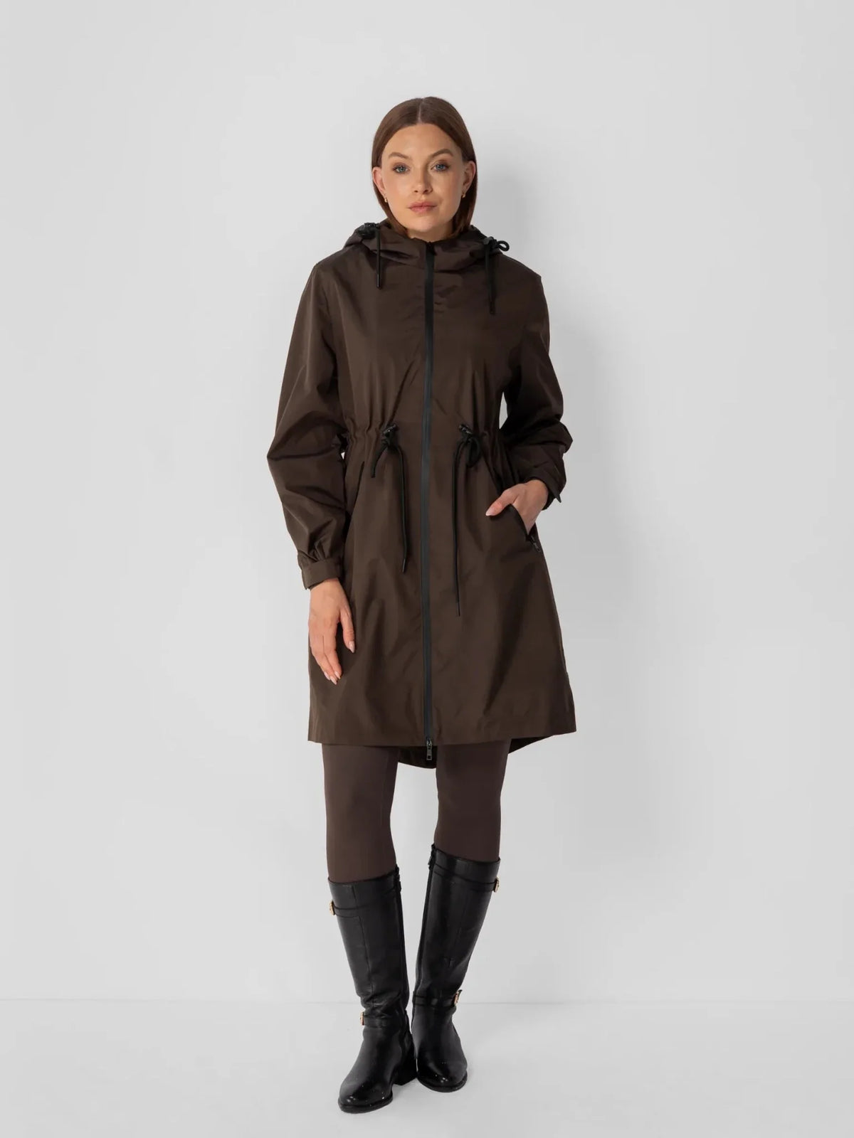 Full-Length Brushed-Lined Hooded Raincoat