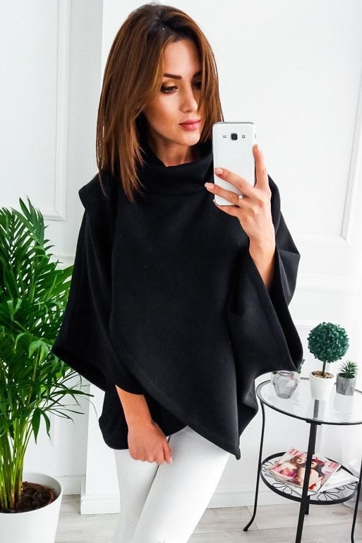 Turtleneck Wrap Poncho Sweater