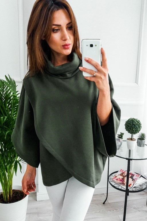 Turtleneck Wrap Poncho Sweater
