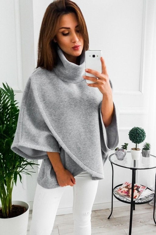 Turtleneck Wrap Poncho Sweater