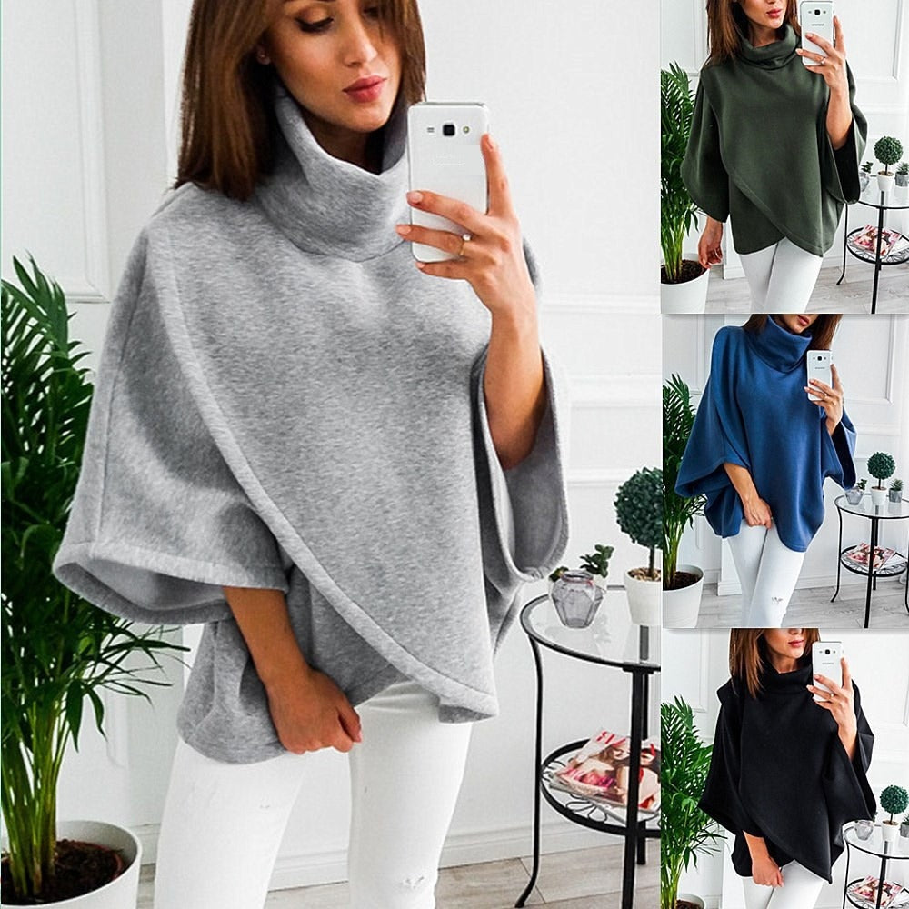 Turtleneck Wrap Poncho Sweater
