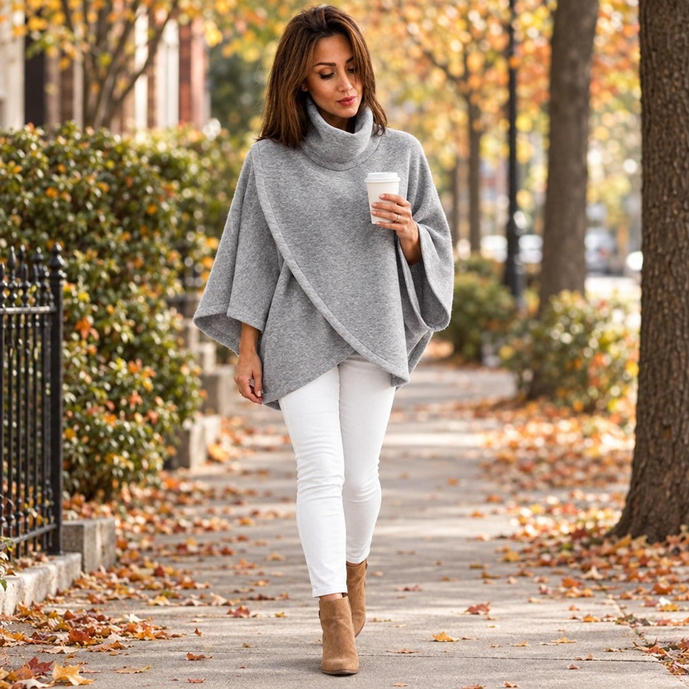 Turtleneck Wrap Poncho Sweater